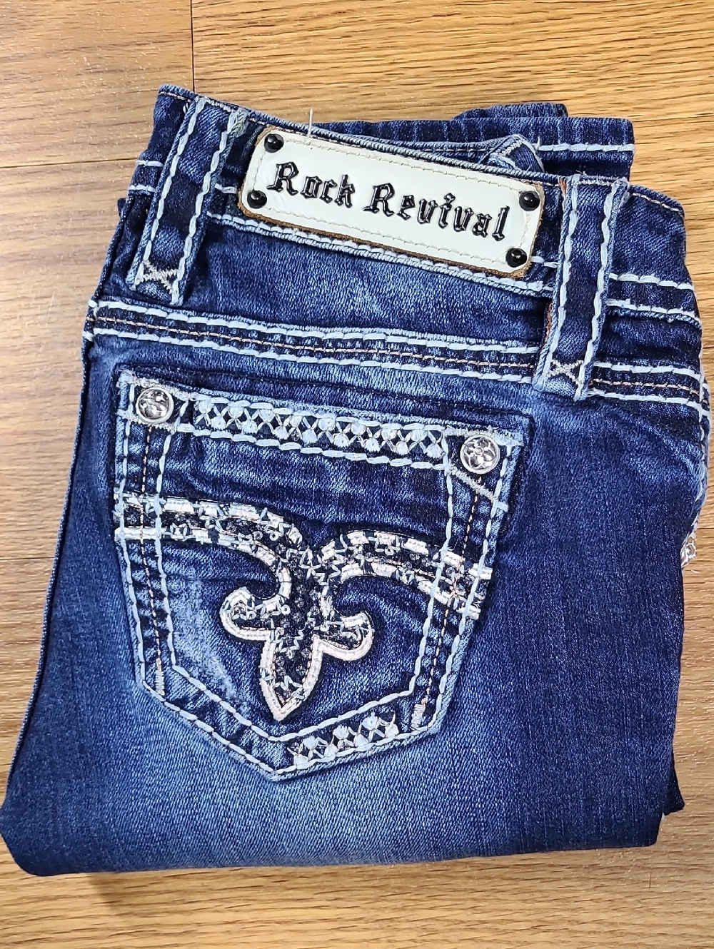 Rock Revival Edirine Women's Dark Blue Pre-owned Distressed Girls Skinny Jeans